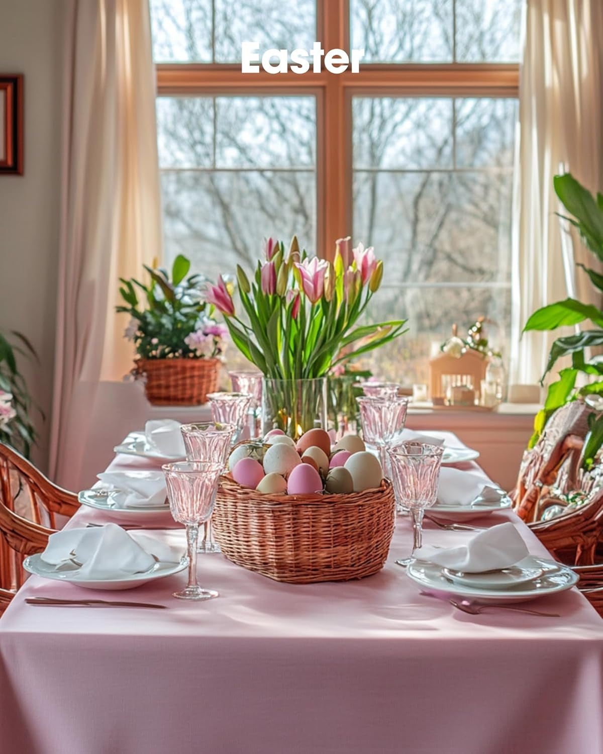 Plastic Table Cloth Disposable 12 Pack, 54 X 108 Inch Table Cloths, Easter Party, Valentines, Mothers Day Decorations, Tablecloths, Rectangle, Pastel Plastic Cover, Leakproof & Sturdy, Pink