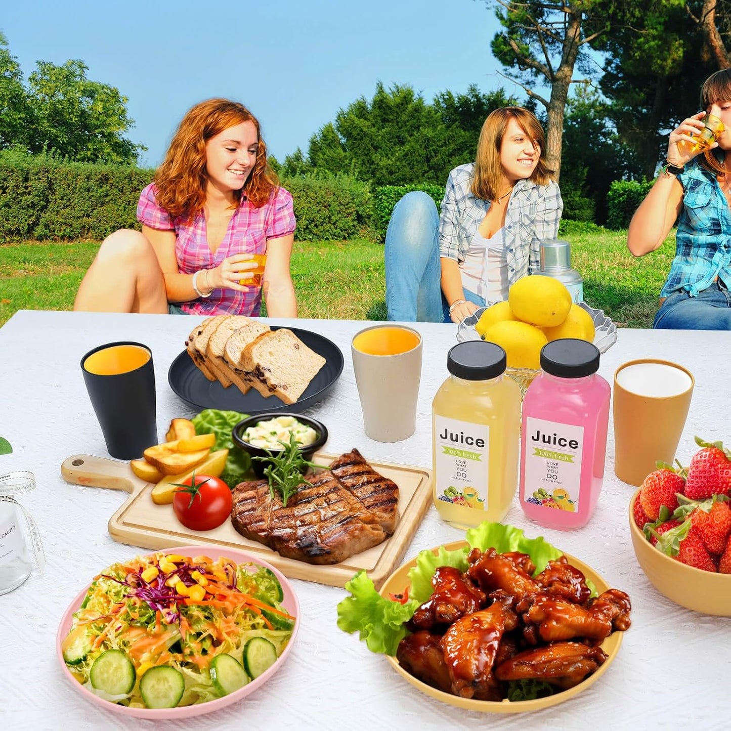 12-Piece Kids' Wheat Straw Dinnerware Set, Microwave-Safe Plates and Bowls for 4 (Black)