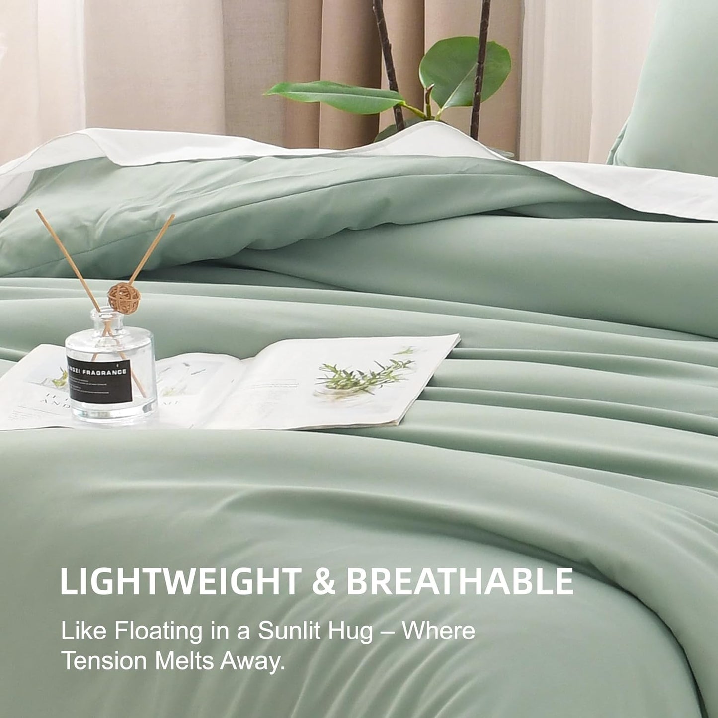 King Size Comforter Set Sage Green, 3 Pieces Lightweight Solid Comforter King Size, All Season Fluffy down Alternative Comforter Bed Set Quilt Blanket