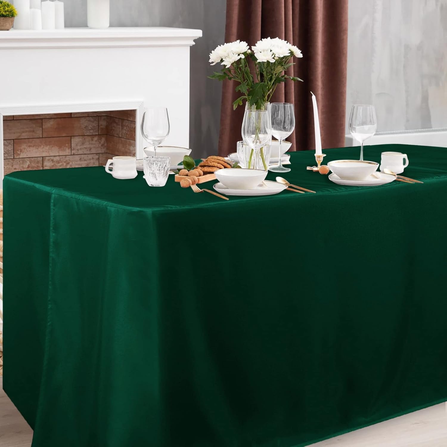2 Pack Blackish Green Table Cloths for 6 Foot Rectangle Tables - Water Resistant Washable Fabric Polyester Rectangle Table Cover Protector for Wedding, Banquet and Trade Shows