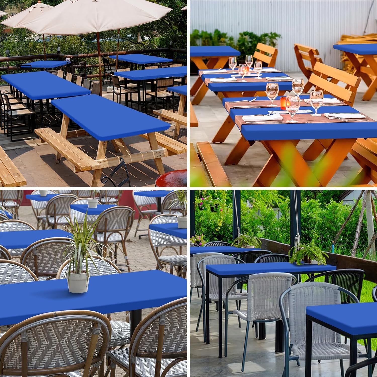 2 Pack Rectangle Table Cloth, Elastic Fitted Fabric Tablecloth Fits for 5 Foot Folding Tables, Washable Table Cover for Picnic, Camping, Indoor & Outdoor (Blue, 30" X 60")