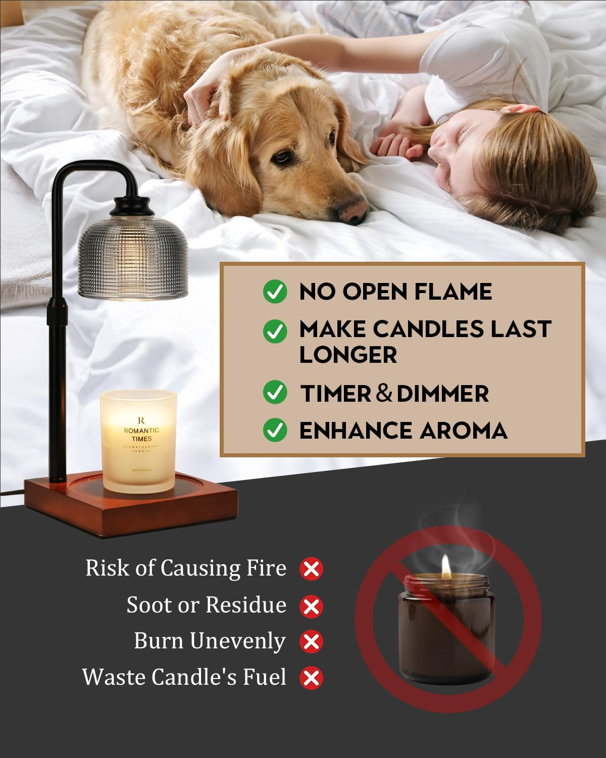 Candle Warmer Lamp with Timer Dimmable, Adjustable Height, House Warming Gifts New Home Room Decor, Birthday Gifts for Women Mom, Wax Warmer Lamp for Jar Candles with 2 Bulbs