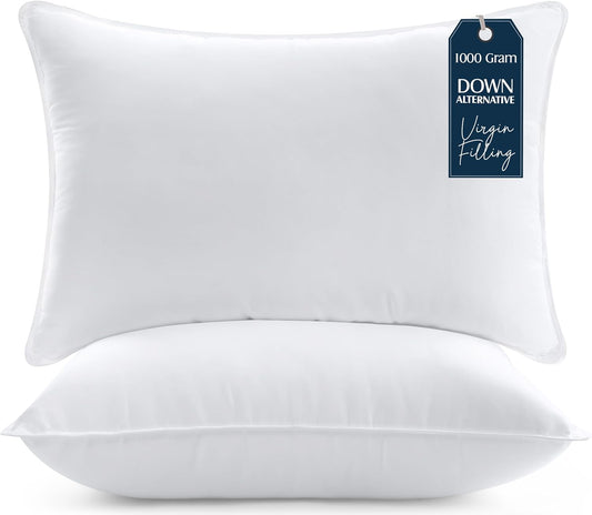 Bed Pillows for Sleeping (White), Queen Size, Set of 2, Hotel Pillow, Cooling Pillows for Side, Back or Stomach Sleepers