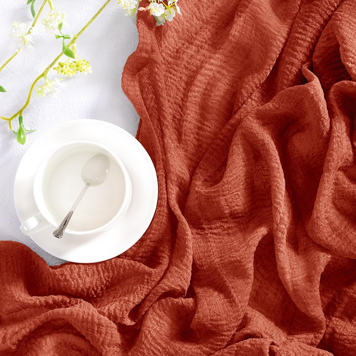 Terracotta Cheesecloth Table Runner Burnt Orange Fall Table Runner 120 Inches Boho Gauze Rust Cheese Cloths for Rustic Wedding Bridal Baby Shower Party Thanksgiving Table Centerpiece