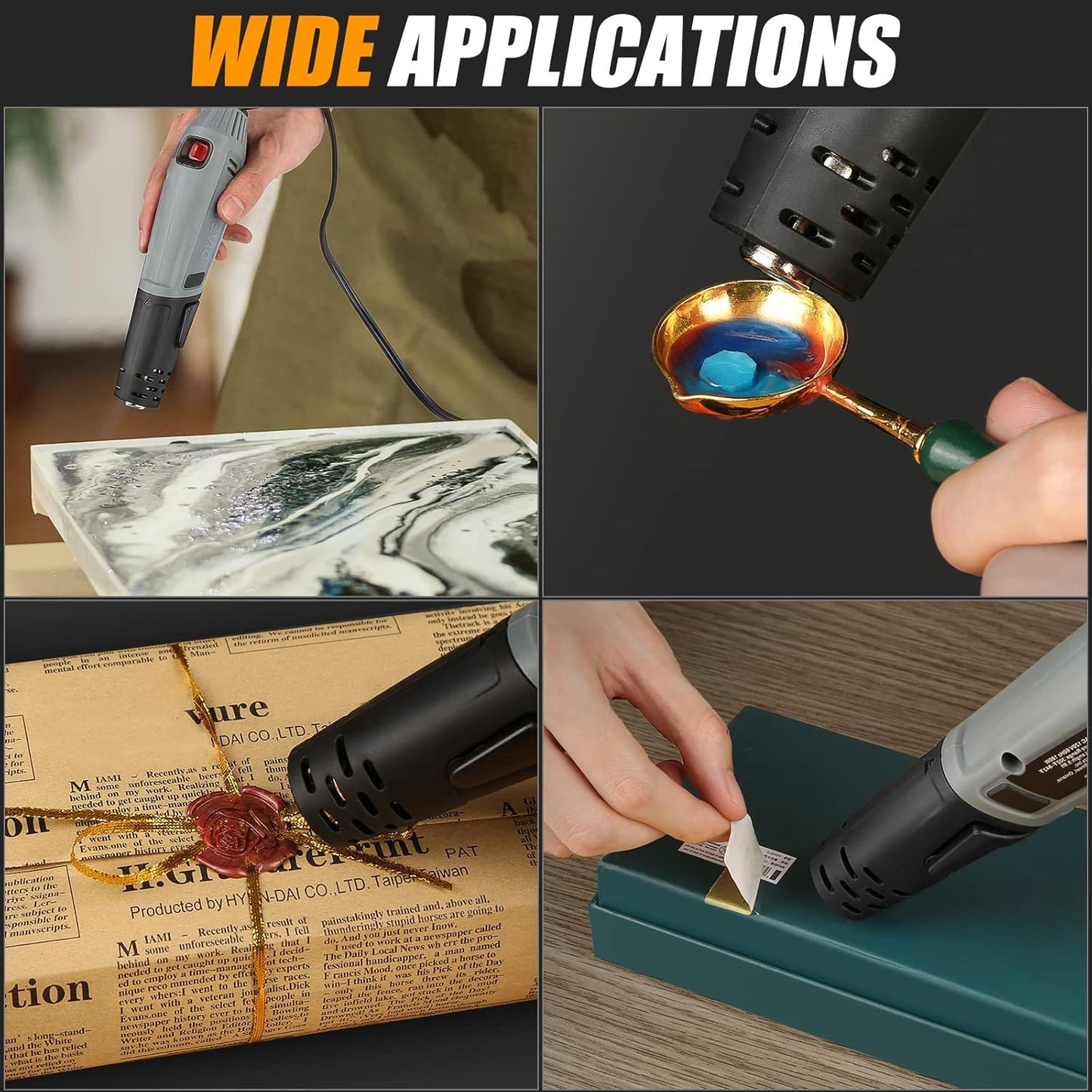 Mini Heat Gun, 2 Temp Setting 302℉-842℉ Fast Heat Hot Air Gun Tool with Reflector Nozzle and 5.9Ft Cable Overload Protection for Epoxy Resin, Craft, Embossing, Shrink Wrapping & DIY