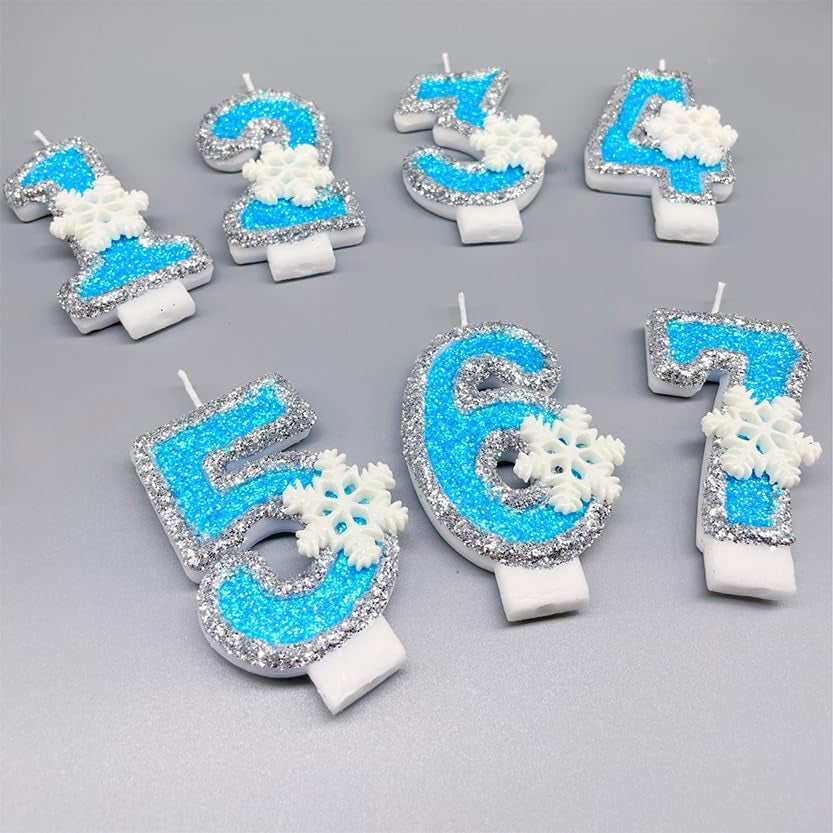 Birthday Number Candles for Cake, Blue Frozen Number 3 Candle, 3Rd Frozen Cake Topper, Fun Glitter Birthday Candles Cupcake Topper for Party Anniversary Decorations