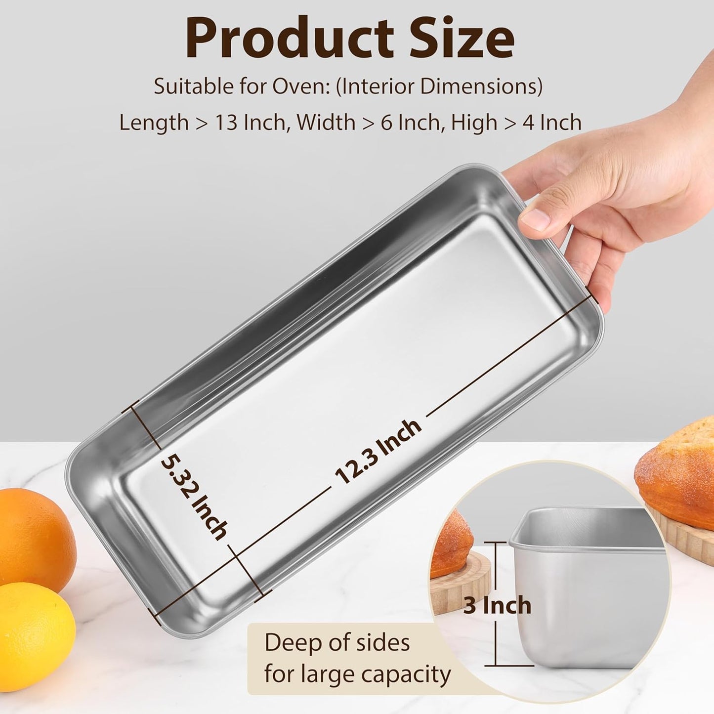 Loaf Pans for Baking Bread, 12 X 5 Inch Large Stainless Steel Bread Loaf Pan Tins for Homemade Meatloaf Cake Brownies, Healthy & Sturdy, Oven & Dishwasher Safe, 2Pcs