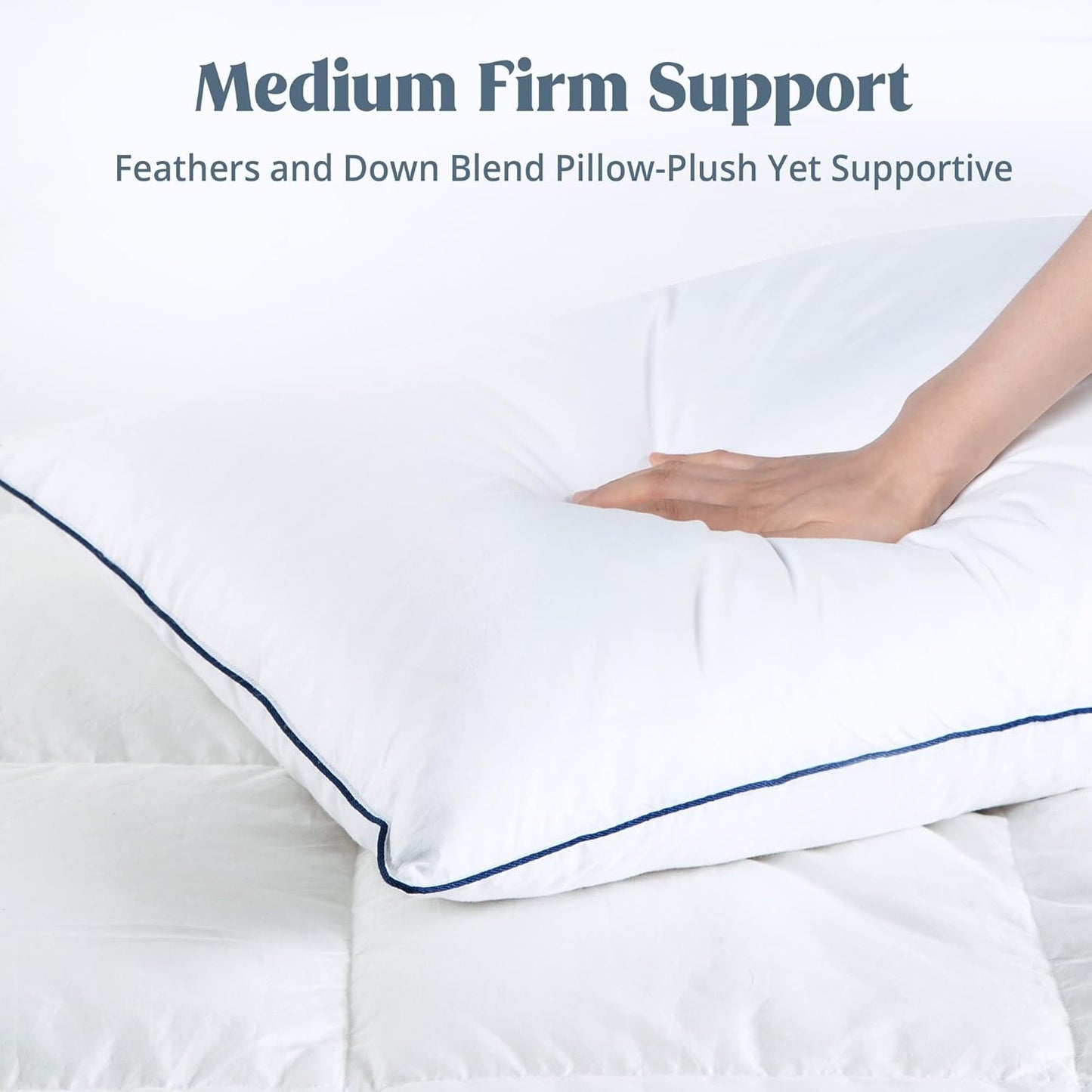 ® Premium White Goose Feather and down Pillows, 2 Pack Luxury Bed Pillows for Sleeping with 100% Cotton Cover, Standard Size, Navy
