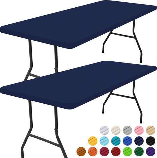 2 Pack Rectangle Picnic Table Cloth, Waterproof Elastic Fitted Tablecloths, Washable Polyester Rectangular Patio Table Cover for Camping, Indoor and Outdoor (Navy, 30"X48")