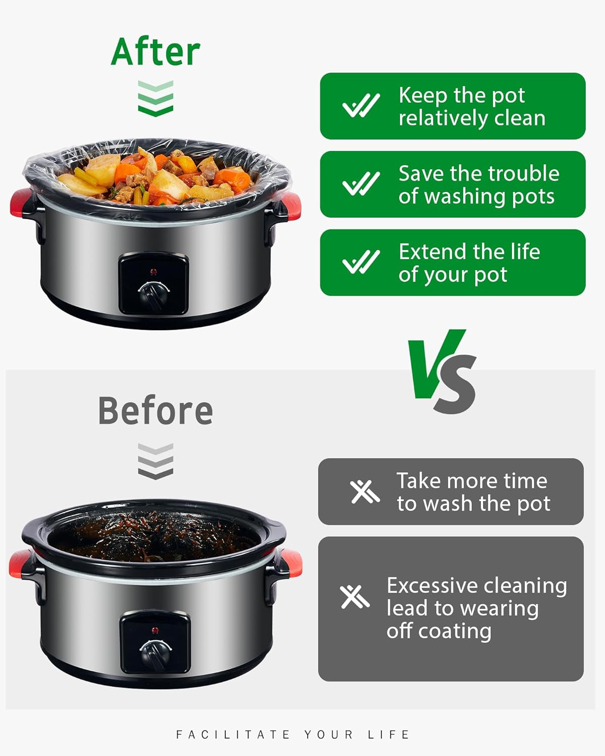 Slow Cooker Liners, 10 Count Cooking Bags Small Size Disposable Pot Liners Plastic Bags, Fit 1QT to 3QT for Slow Cooker Cooking Trays, 10.5"X 17.5", 10 Liners