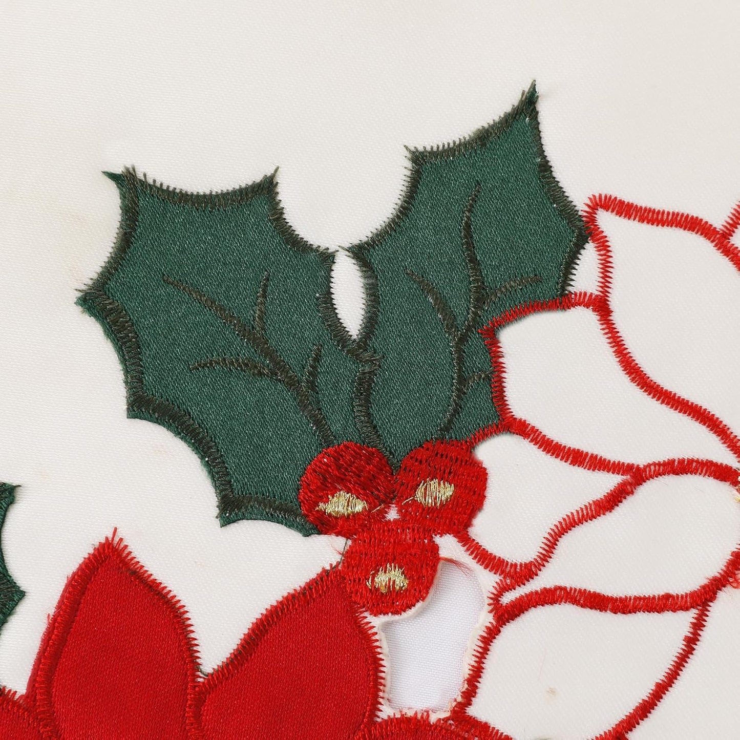 Christmas White Table Runner 13X70 Inches Long, Embroidered Red Poinsettia Flower Christmas Runner for Table, Xmas Dresser Scarves Holiday Parties Kitchen Farmhouse Dinner Decor