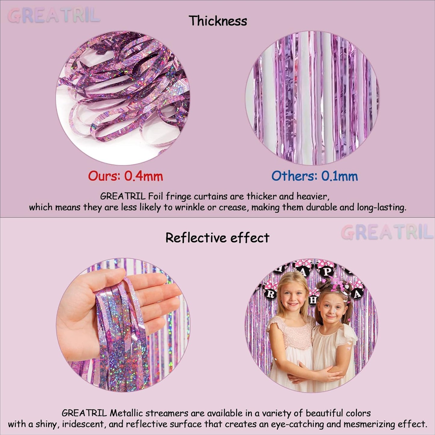 Pink Tinsel Curtain Party Backdrop and Holographic Banner for Party Supplies