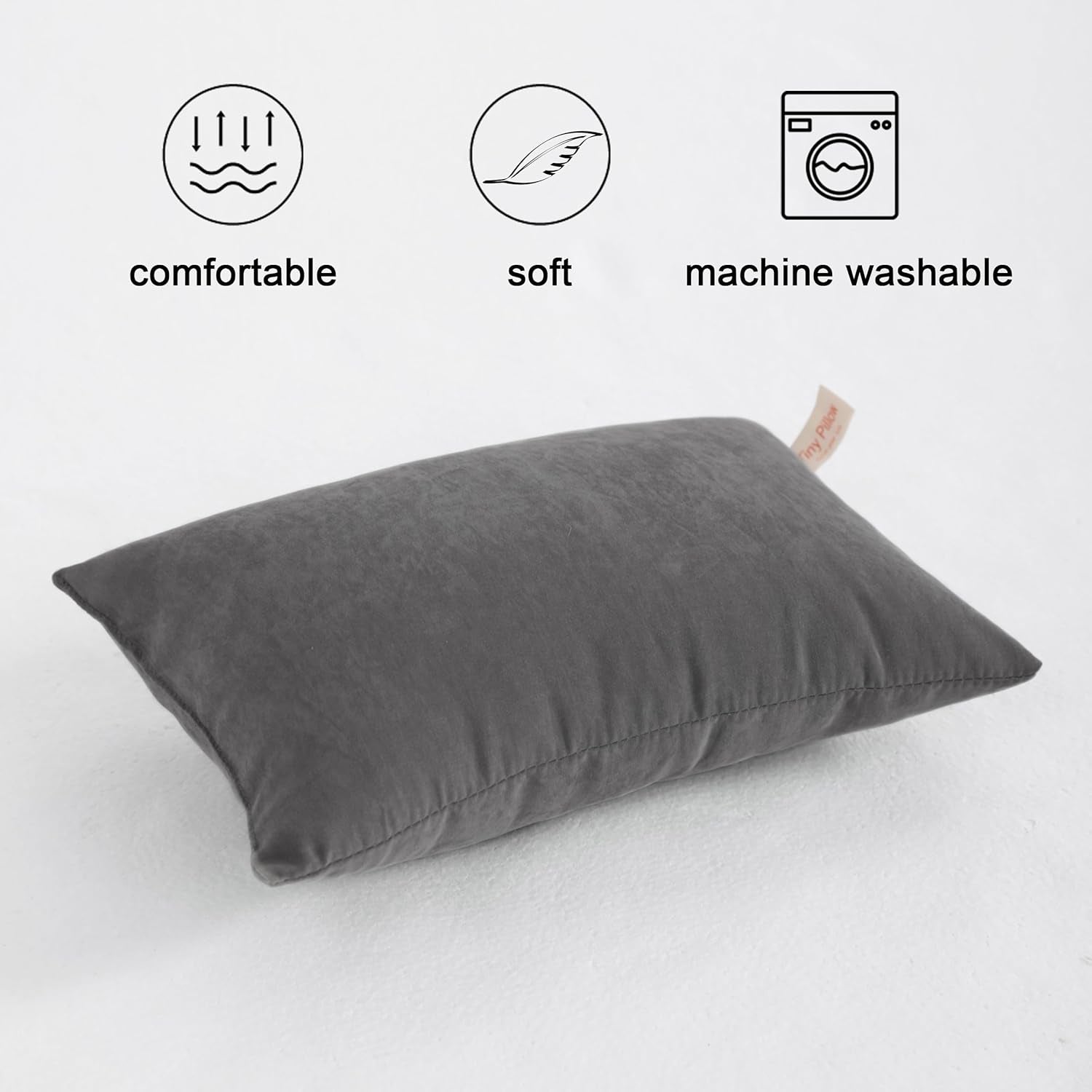 2 Pack Microfiber Tiny Pillows, 11X7 Inch - Mini Sleep & Travel Pillows, Washable, Soft, Dark Grey