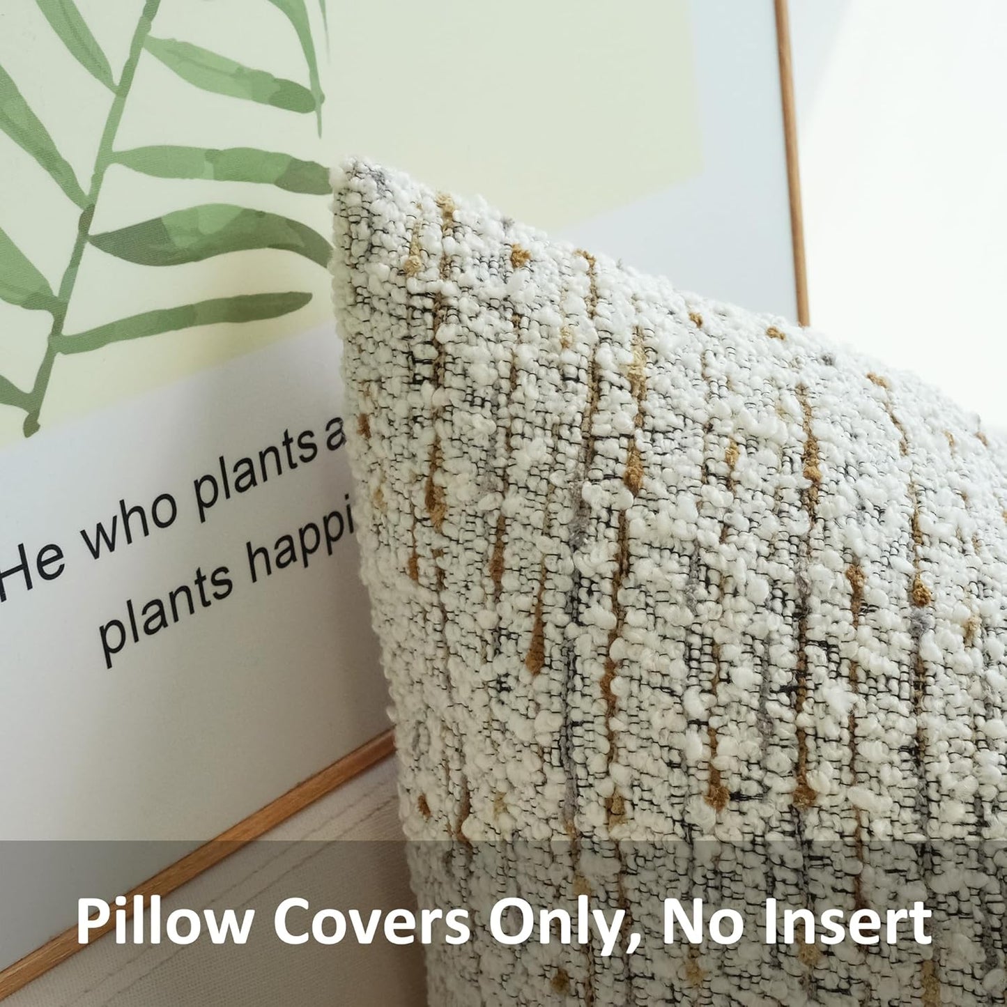 Pack of 2 Textured Bouclel Decorative Throw Pillow Covers Farmhouse Boho Home Decor Striped Corduroy Square Chenille Pillowcases 18 X 18 Inch Beige