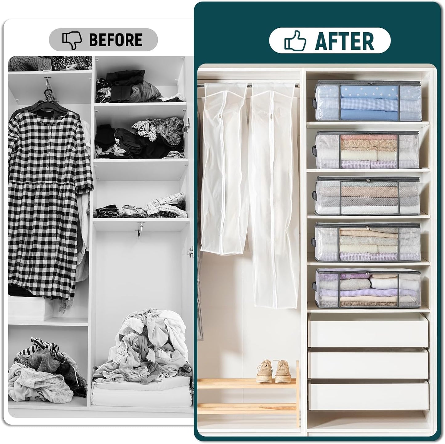 3-Pack Clothes Storage Bags, Plastic Foldable Blanket Storage Bins, Closet Organizer Container for Bedroom, Bedding, Comforters, Pillows, and Clothing - 35L with Handles