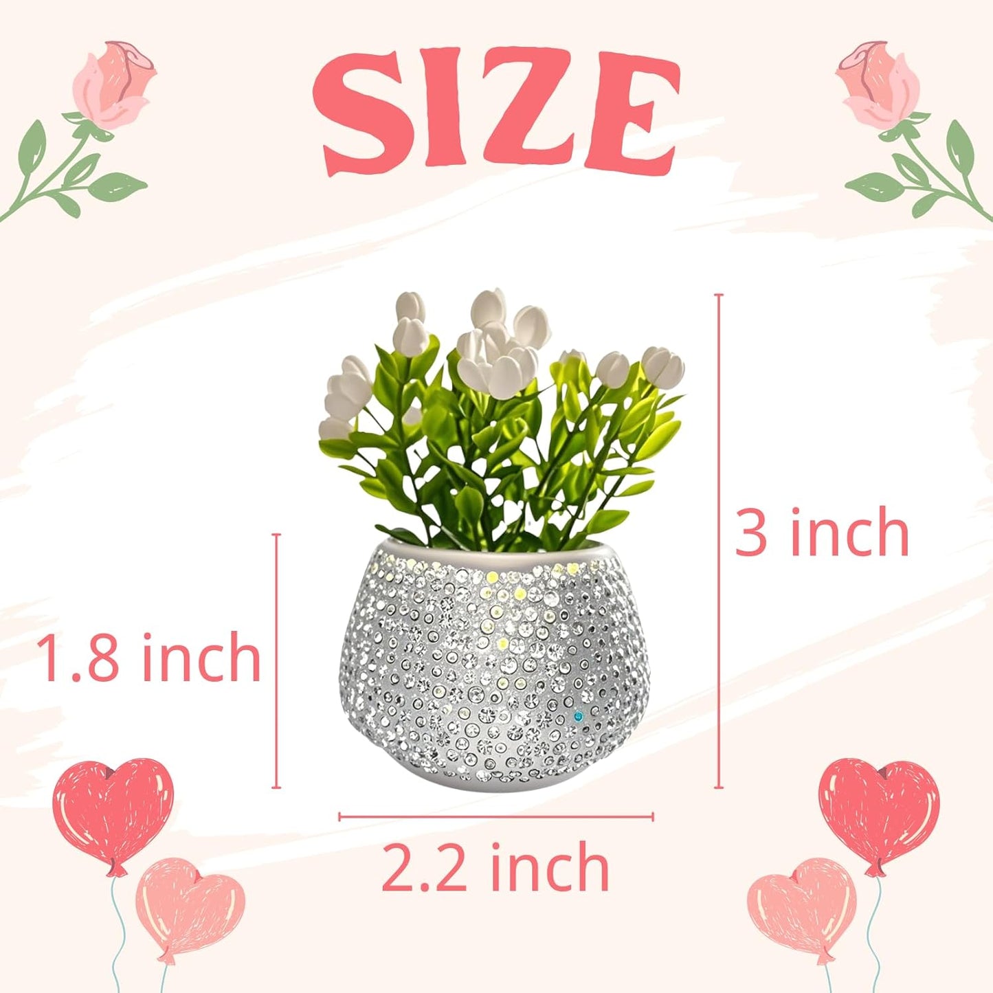 Flower Car Accessories Bling Dashboard Decorations, Car Flower Vase Decals, Cute Car Interior Decor, Bling Desk Flowers for Women Office Girl Gifts