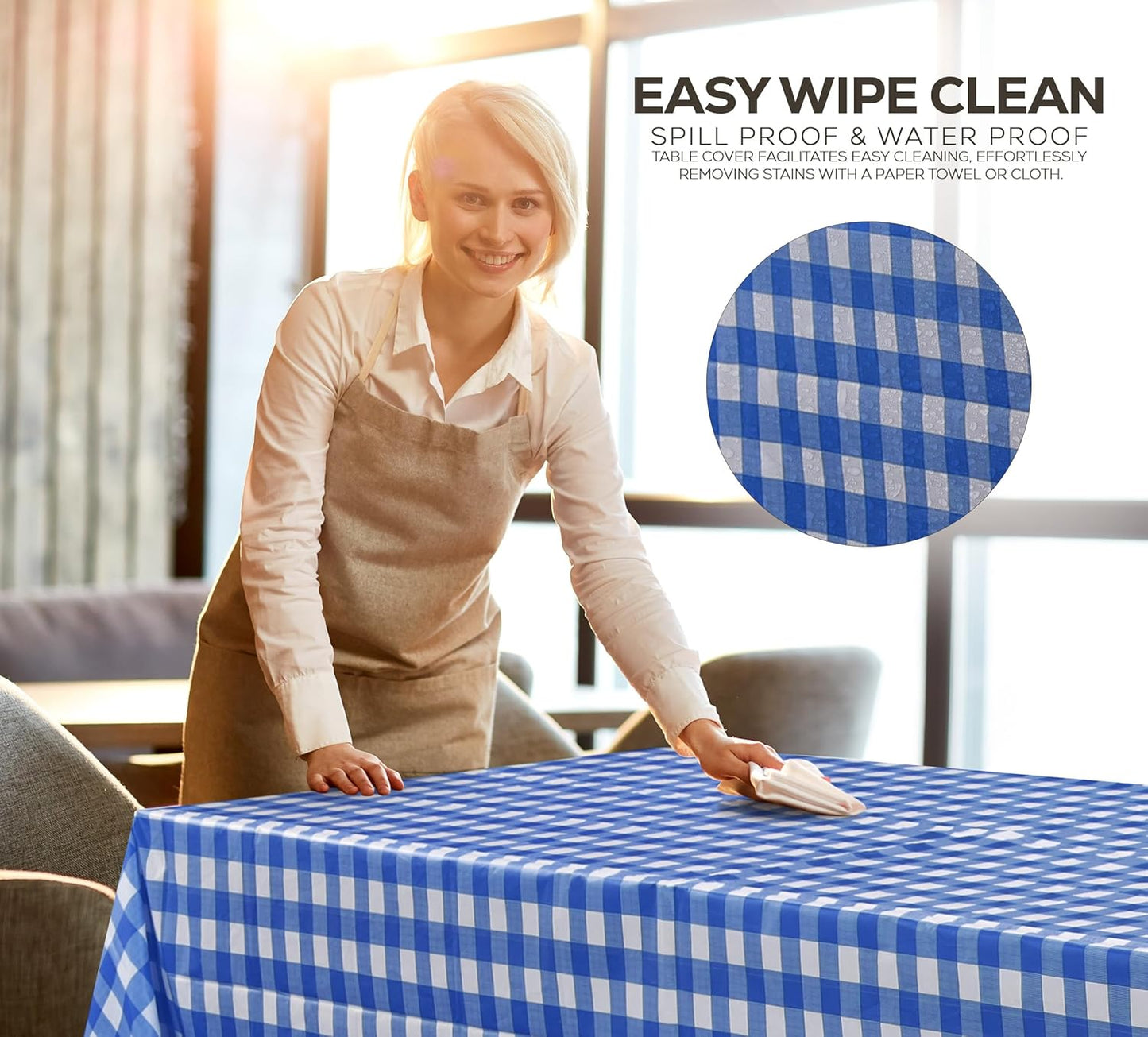 Plastic Table Cloth Disposable (12 Pack - 54X108 Inch) Blue Check Rectangle Tablecloth Waterproof Stain Resistant Party Table Cover