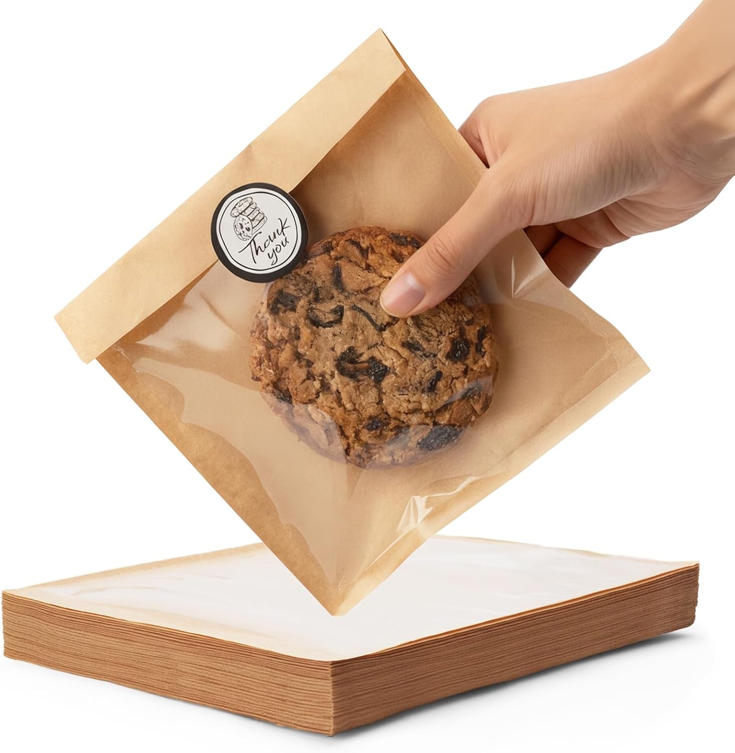 100PCS Cookie Bags with Seal, 5.7X6.5 Inch Individual Cookie Packaging Bags for Gift Giving, Heat Sealable & Grease Proof Bakery Bag with Window, Baked Goods Packaging
