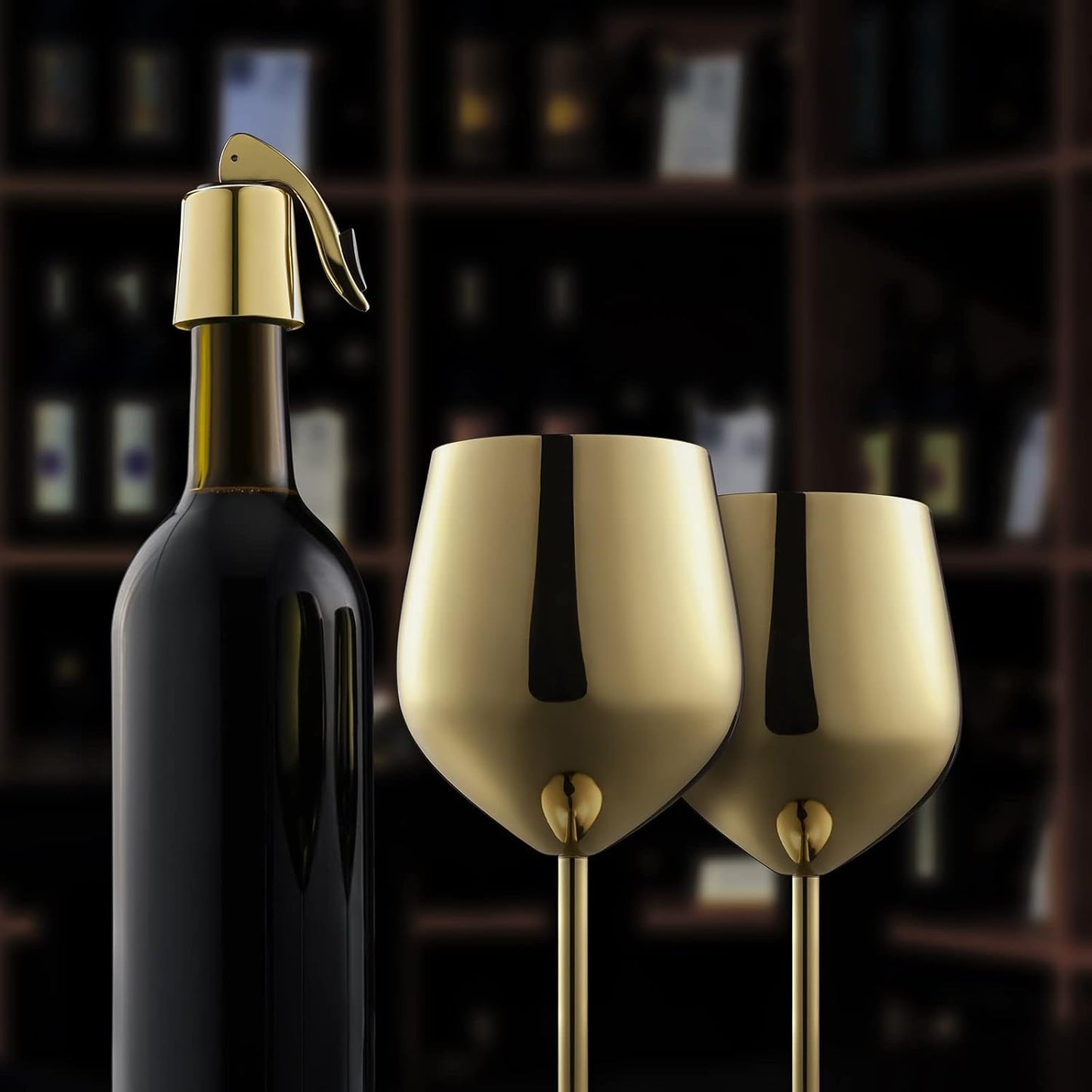 Gold Wine Glasses Set of 4, 18Oz Unbreakable Gold Goblet, Stainless Steel Wine Glass, Metal Wine Glass for Outdoor, Travel, Camping, Pool, Ideal Gift for Wine Lovers