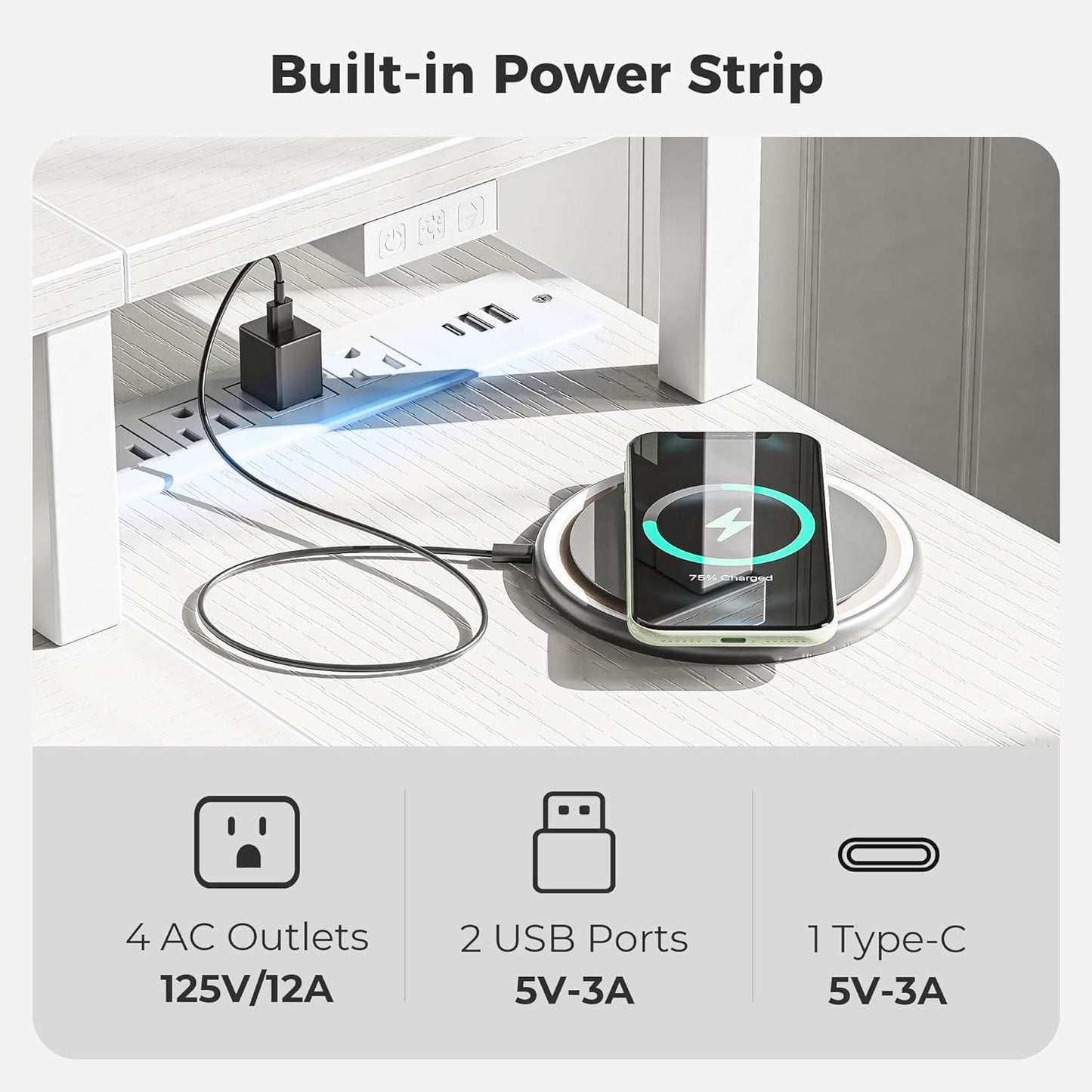 47-Inch Reversible L-Shaped Desk with LED Lighting and Power Outlets, Featuring Shelves, Monitor Stand, Drawer, and PU White Finish for Home Office and Gaming Use