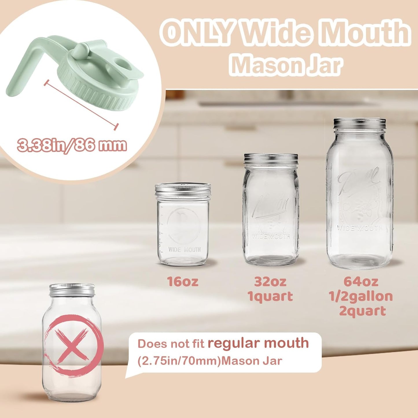 2 Pack Wide Mouth Mason Jar Lids V-Shaped with Handle, Mason Jar Pour Spout Lid with Extended Flip Lid Easy to Open, Airtight Leak Proof and Durable
