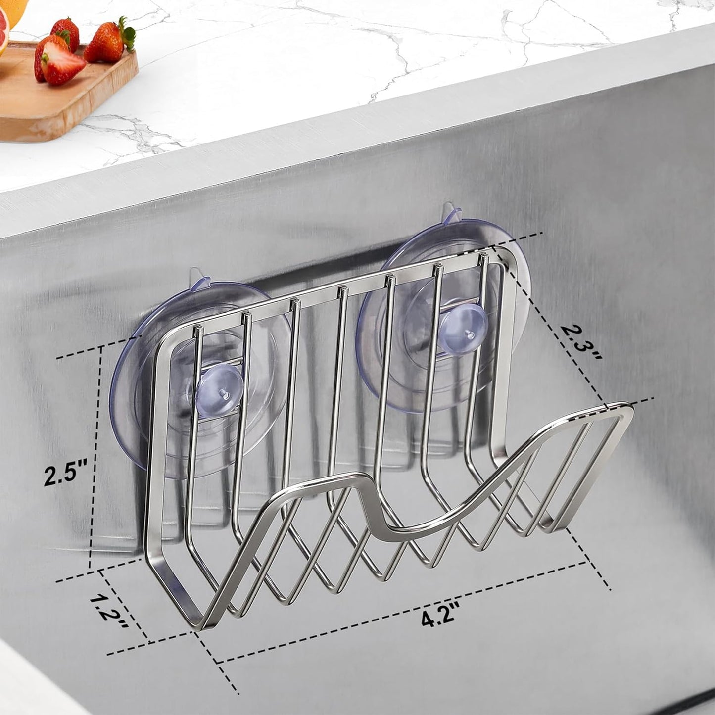 Sponge Holder with Suction Cups - Sink Caddy Organizer for Sponges, Scrubbers, Dish Brush, Soap - Bathroom & Kitchen Accessories - 304 Stainless Steel, Neverrust