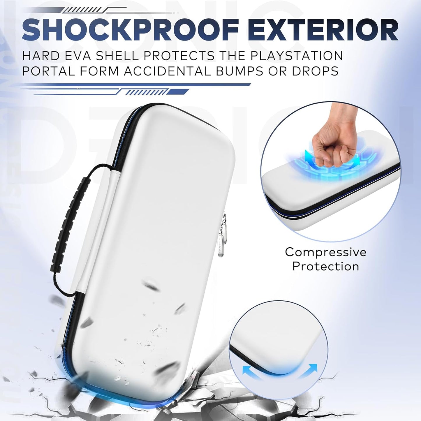 Carry Case for Playstation Portal Remote Player for PS 5 Console Holds Accessories, Portable Hard Shell Pouch Anti-Drop Travel Bag with Protective Storage Mesh Pocket,Travel Friendly, White