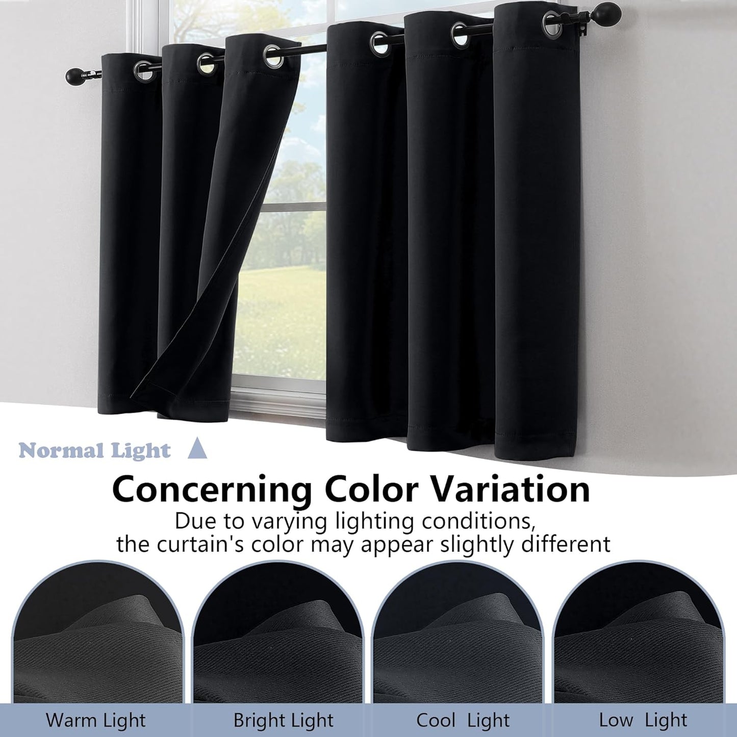 Halloween Black Short Cafe Curtains 36 Inch Length 2 Panels Set, Half Window Grommet Privacy Drape Tiers for Kitchen, Thermal Insulated Curtains Blackout for Bathroom Shades, W40 X L36