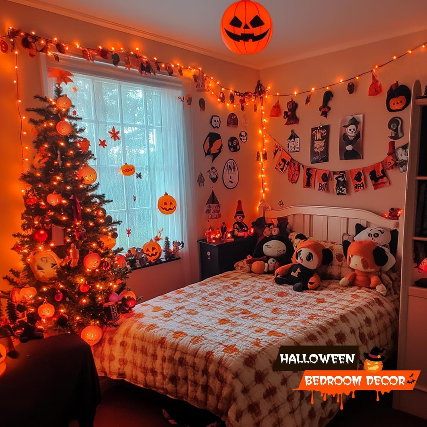 500 LED Orange Halloween Lights Outdoor, 173Ft Halloween String Lights Plug In, Waterproof 8 Modes Orange LED Light for Party House Tree Fall Thanksgiving Decorations