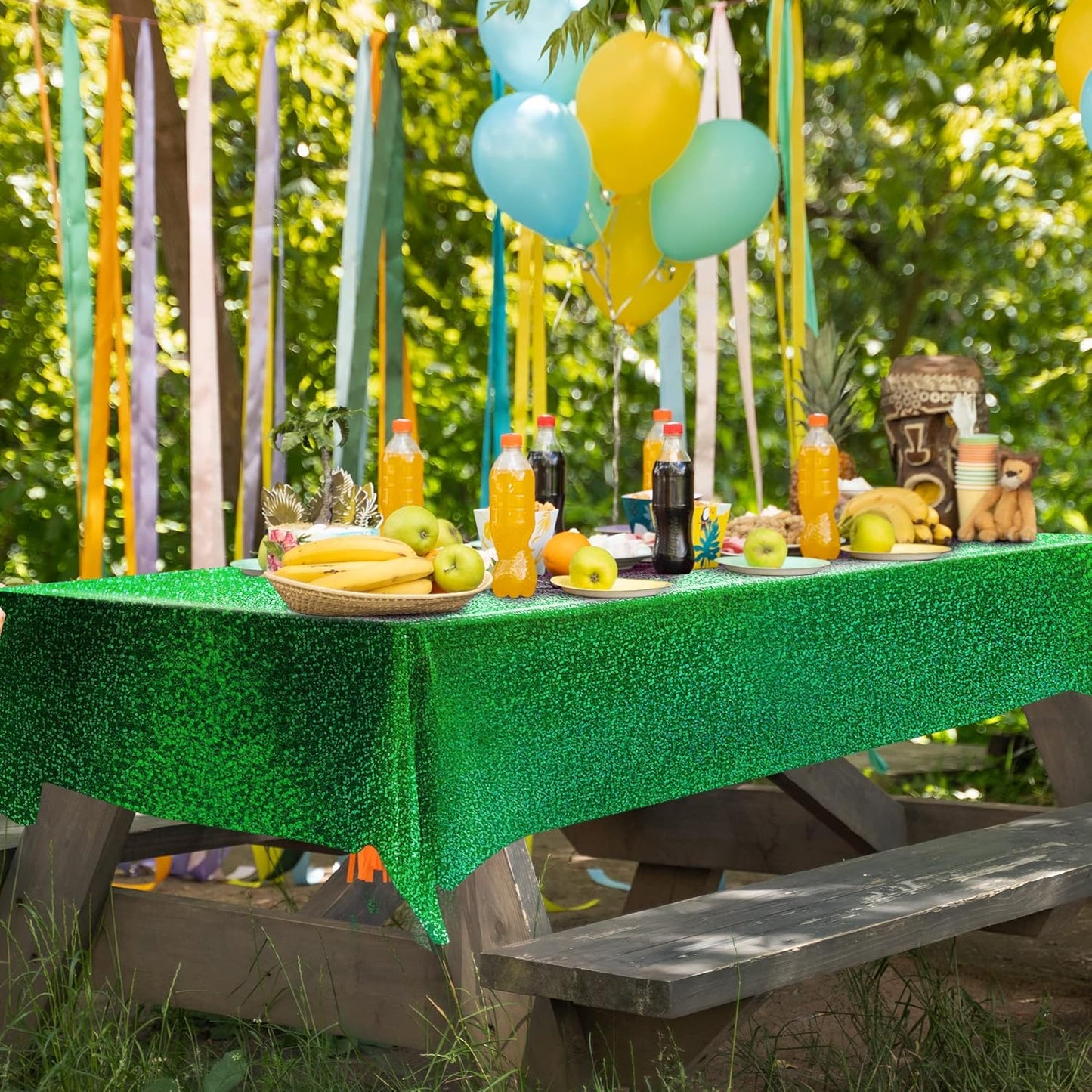 Set of 2 Pink and Green Holographic Tablecloths, 40" x 108", Iridescent Plastic Table Cover for Birthday and Bachelorette Party Decorations