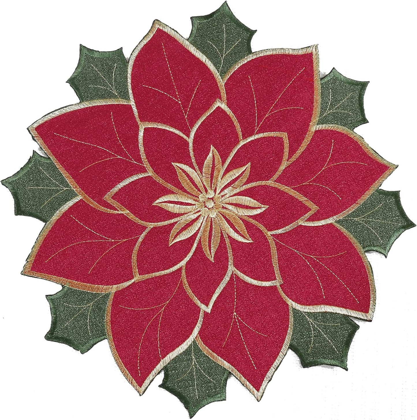 Christmas Placemats Set of 4, Red Embroidered Applique Poinsettia Table Mats,4 Pieces 15 Inch round Placemat for Xmas Holiday Home Decorations (Textured, 15 Inches)’