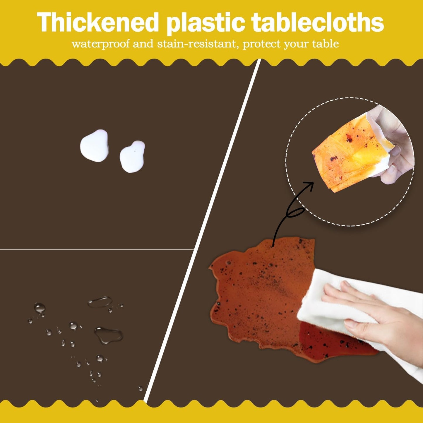 Brown 6 Pack Plastic Table Cloth 54" X 108", Disposable Tablecloths Rectangle Table Cover, Plastic Tablecloths for Parties