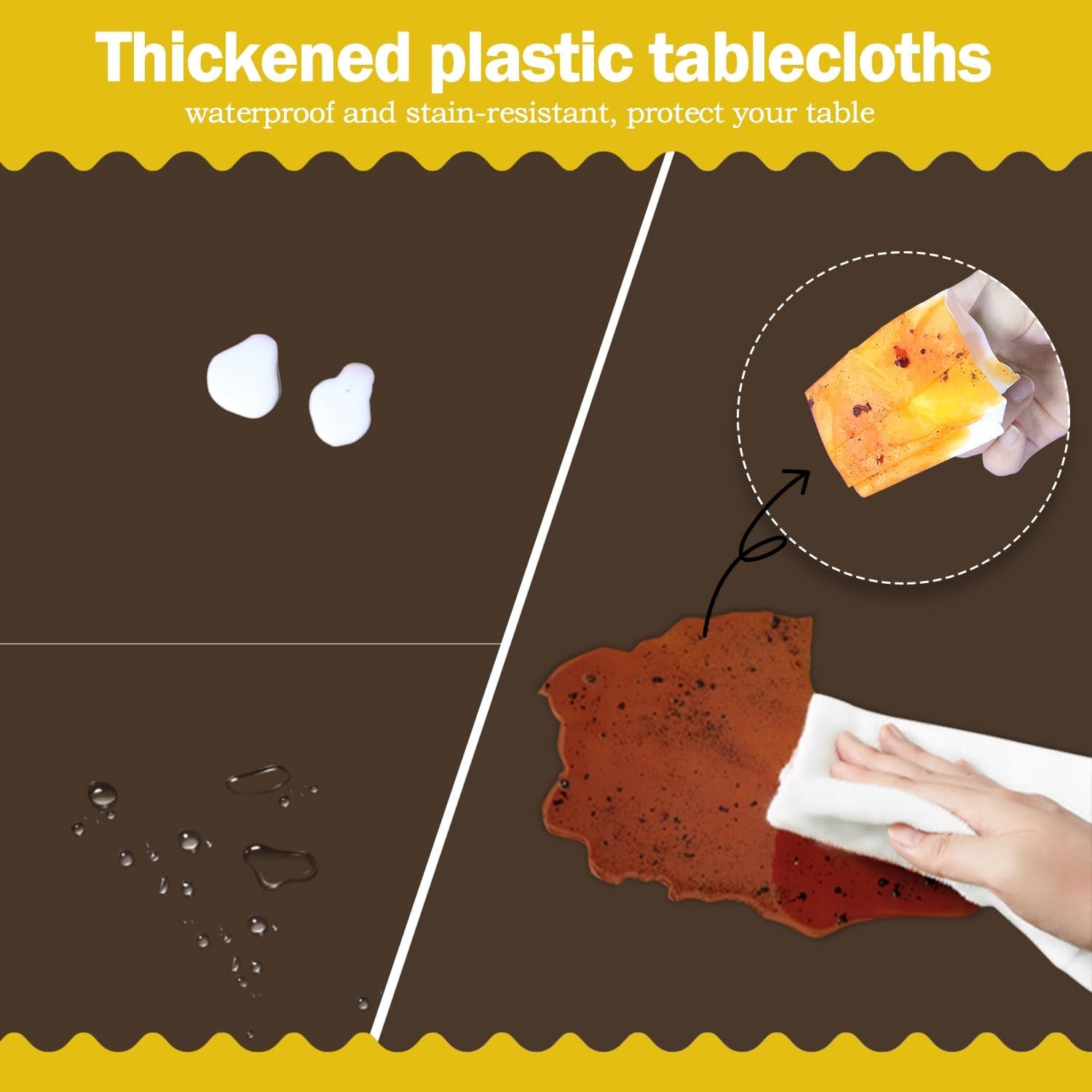 Brown 6 Pack Plastic Table Cloth 54" X 108", Disposable Tablecloths Rectangle Table Cover, Plastic Tablecloths for Parties