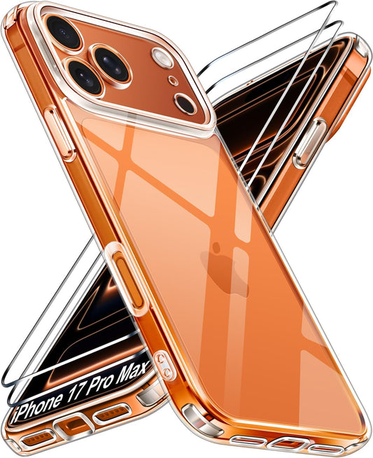 3-In-1 Clear Case Designed for Iphone 17 Pro Max 6.9'' 2025 with 2 Pack Tempered Glass Screen Protector, Military Shockproof Hard Back Slim for 17 Pro Max Cover - Clear