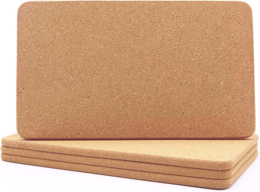 Cork Trivet, High Density Fine Particle Thick Cork Trivets for Hot Dishes, 12 X 7 Inch Heat Resistant Cork Coaster, Rectangle Cork Placemats Cork Hot Pads for Kitchen, 4 Pcs