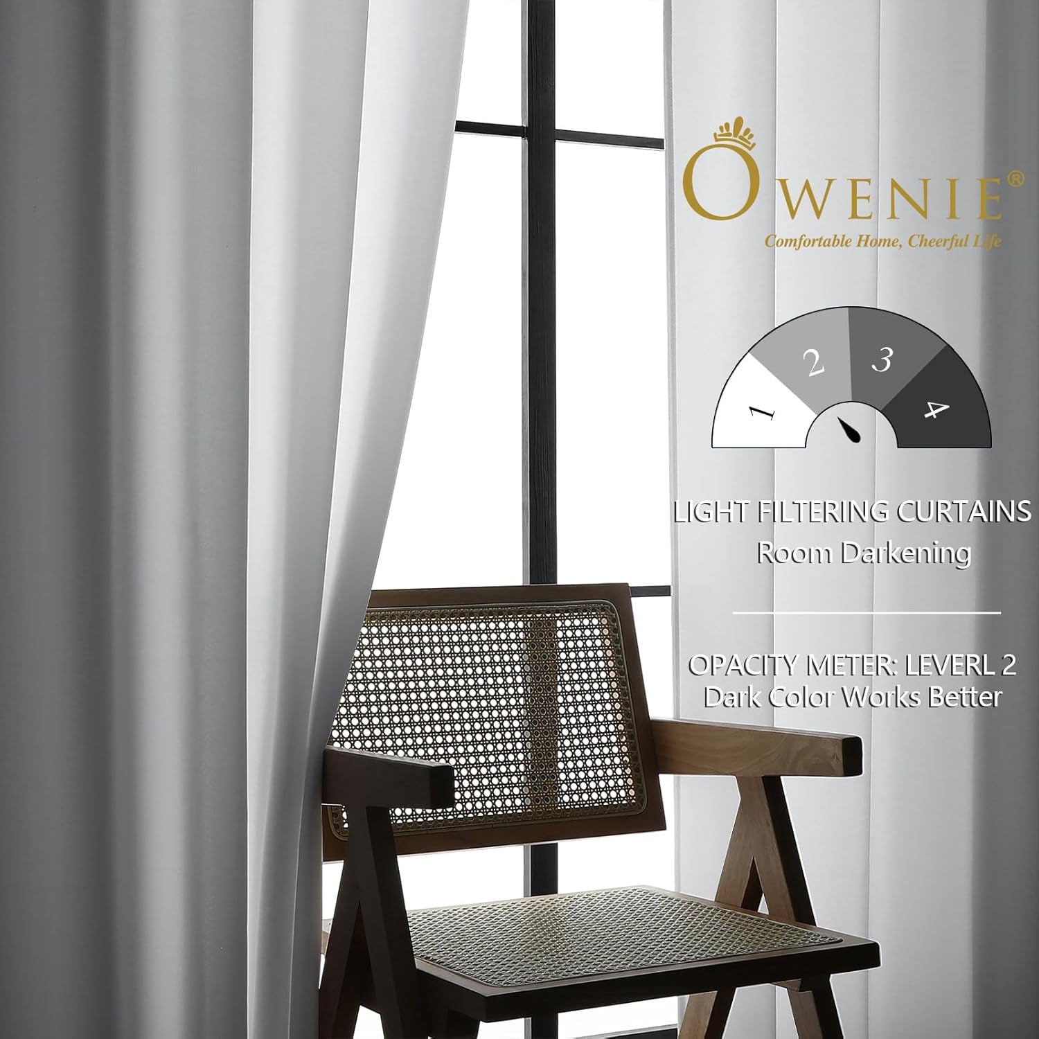 Heidi White Curtains for Living Room 63 Inch Length 2 Panels Set, Light Filtering Solid Curtains for Bedroom, Rod Pocket Window Drapes, 2 Pcs Each 40" W 63" L, White