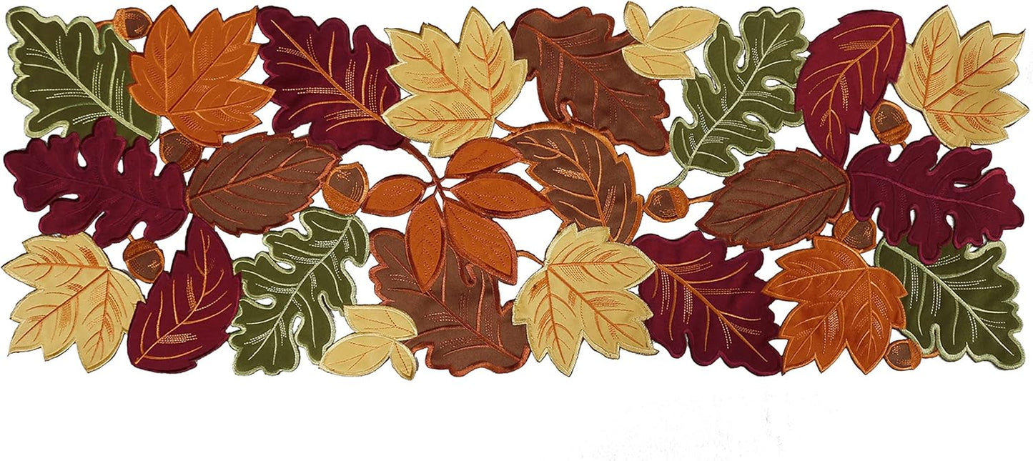 Thanksgiving Runner, Fall Leaf Table Runner for Autumn Home Decorations, Fall Table Centerpieces, Embroidered Cutwork Farmhouse Harvestmaple Leaf Runner, 13 Inch X 36 Inch