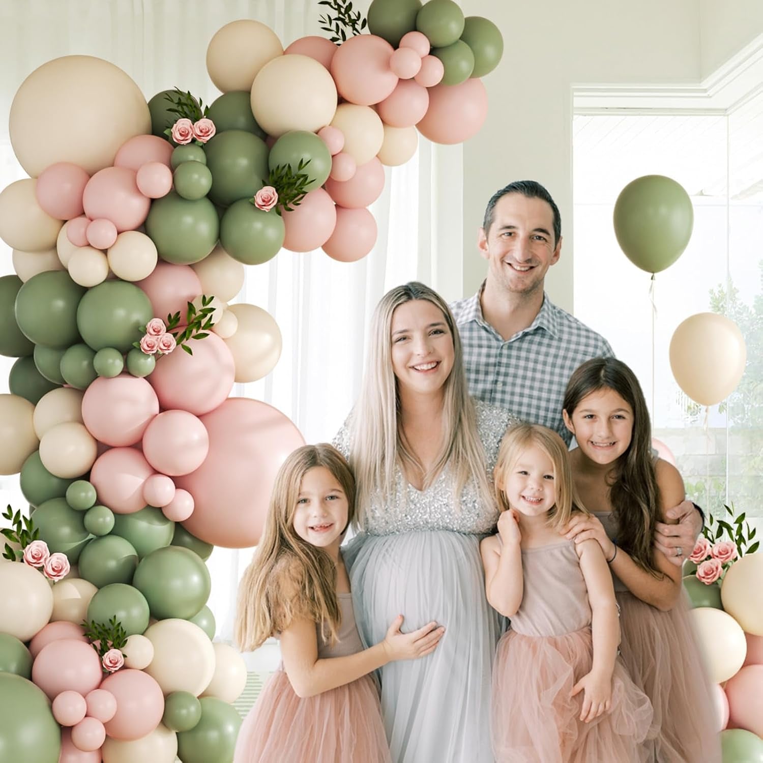 141Pcs Pink and Green Balloon Arch Garland Kit with Sage Green Pastel Pink Sand White Balloons for Birthday Bridal Shower Party Boho Baby in Bloom Baby Shower Decorations