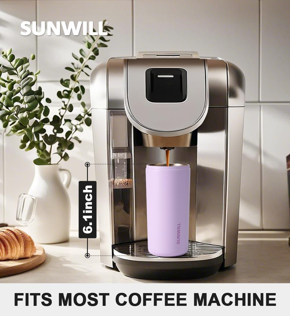 Travel Coffee Tumbler, Insulated Mug with Lid, Leak Proof Stainless Steel Cup 12 Oz for Water, Tea, Ice, Powder Coated Lavender