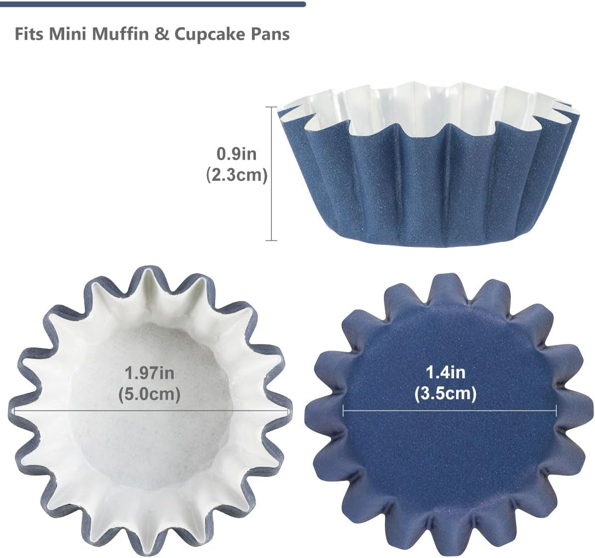 Grease-Resistant Navy Blue Mini Cupcake Liners 200 Counts - Heavy Duty Paper Muffin Baking Cups, Odorless, No Muffin Pan Needed, Easily Peels (Navy Blue)
