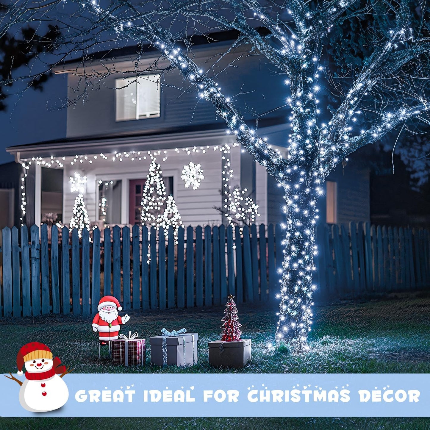 2 Pack 100 LED White Christmas Lights Indoor, 33Ft 8 Modes White String Lights Indoor Outdoor Connectable, Clear Wire Christmas String Lights for Bedroom Tree Xmas House Party Decorations