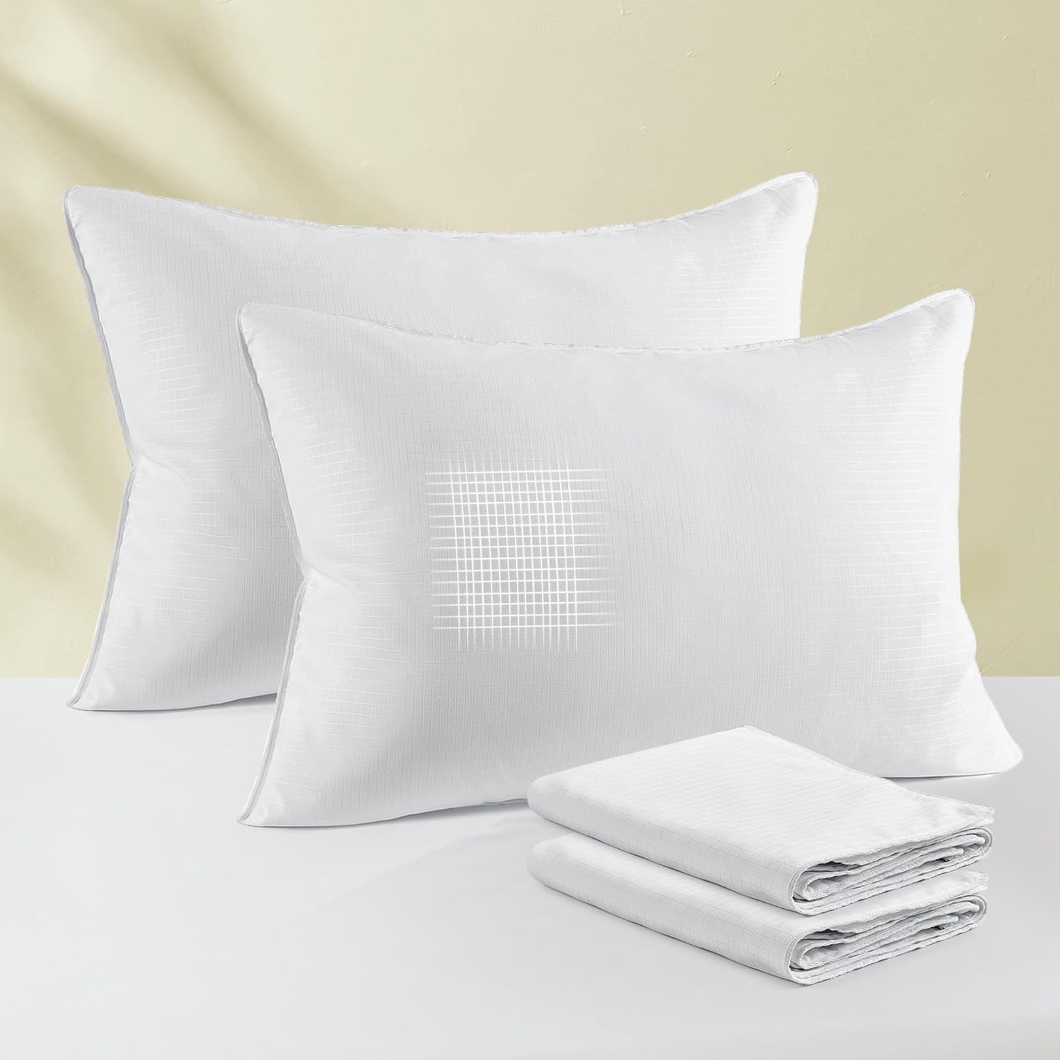 ® Goose Feather down Pillows, Bed Pillows for Sleeping with 2 Outer Protectors, Hotel Standard/Queen Pillows Set of 2 (Pack of 2)