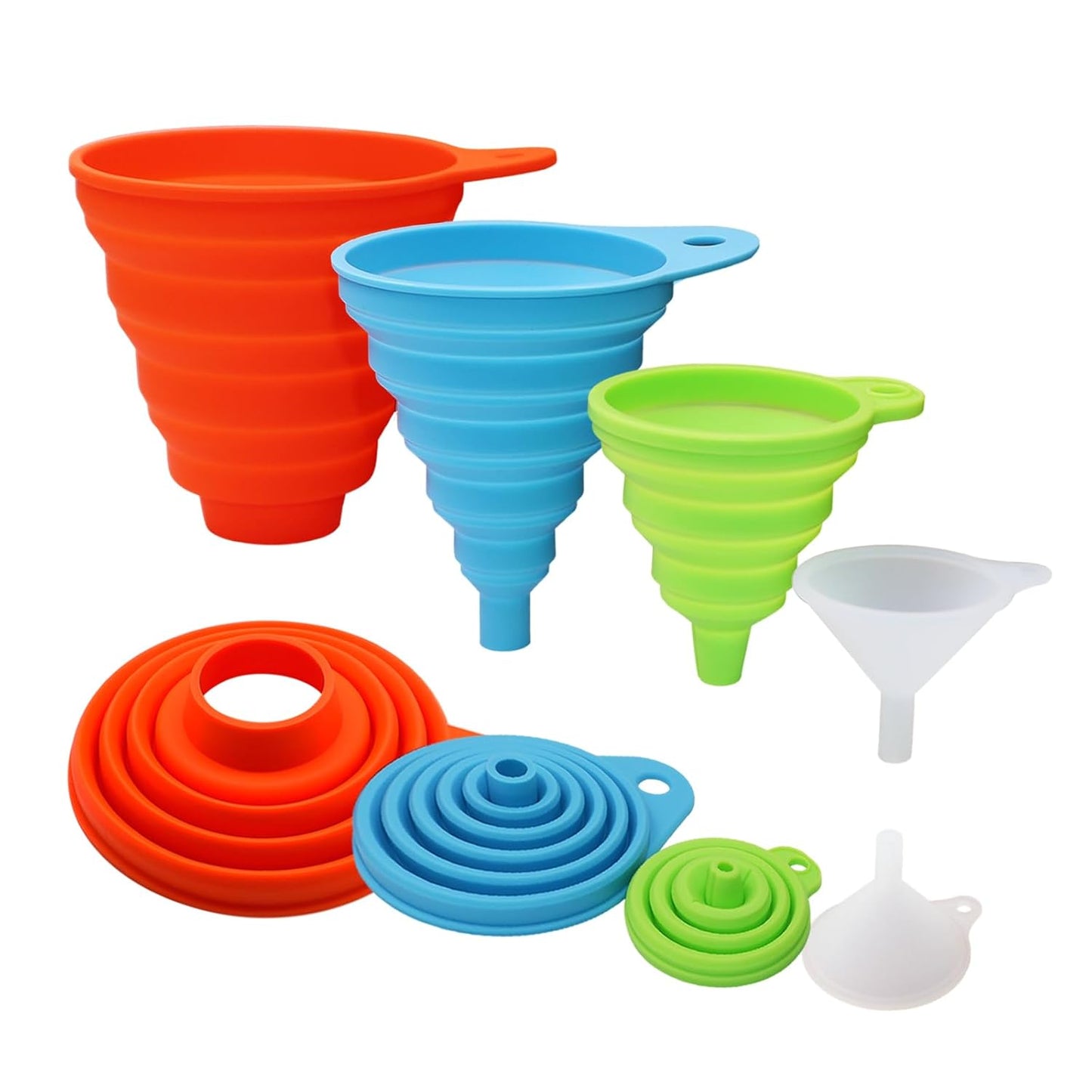 4 Sizes Kitchen Funnel Set, Food Grade Silicone Collapsible Funnel, Funnels for Kitchen Use Filling Bottles, Canning, Cooking, and Water Powder Transfer