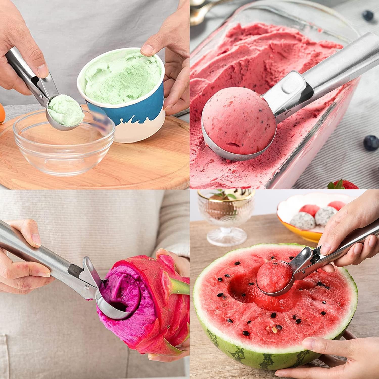 Ice Cream Scoop Set,Portable Stainless Steel Ice Cream Scoop with Trigger and Comfortable Handle,Icecream Scoop Spoon Perfect for DIY Ice Cream,Fruit,Cookie,Dishwasher Safe(2 Pieces)