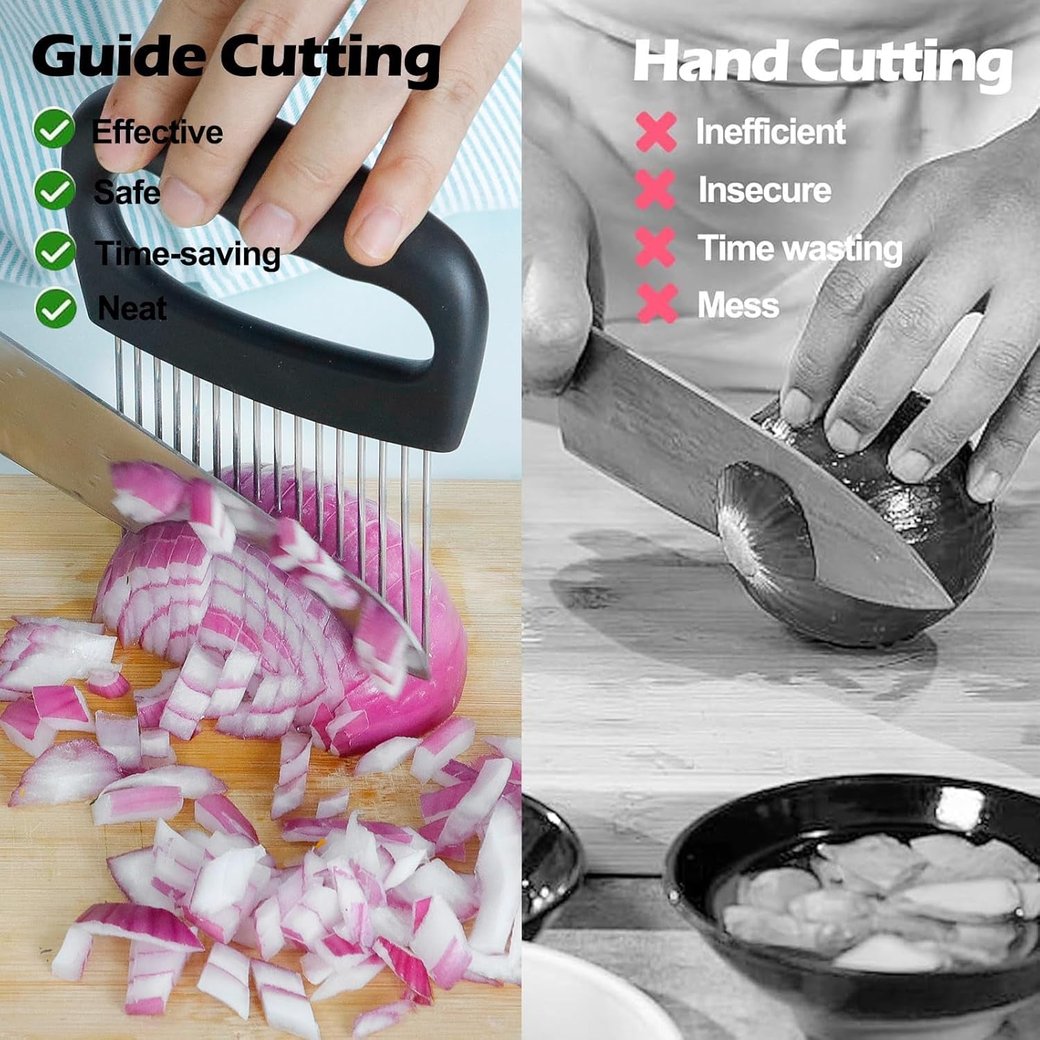 Extra-Large Onion Holder for Slicing, Onion Cutter Vegetable Chopper, Extra-Large Tomato Slicer with 16 Long Needles, Stainless Steel Tomato Potato Slicer, Meat Tenderizer, Food Slicing Guide