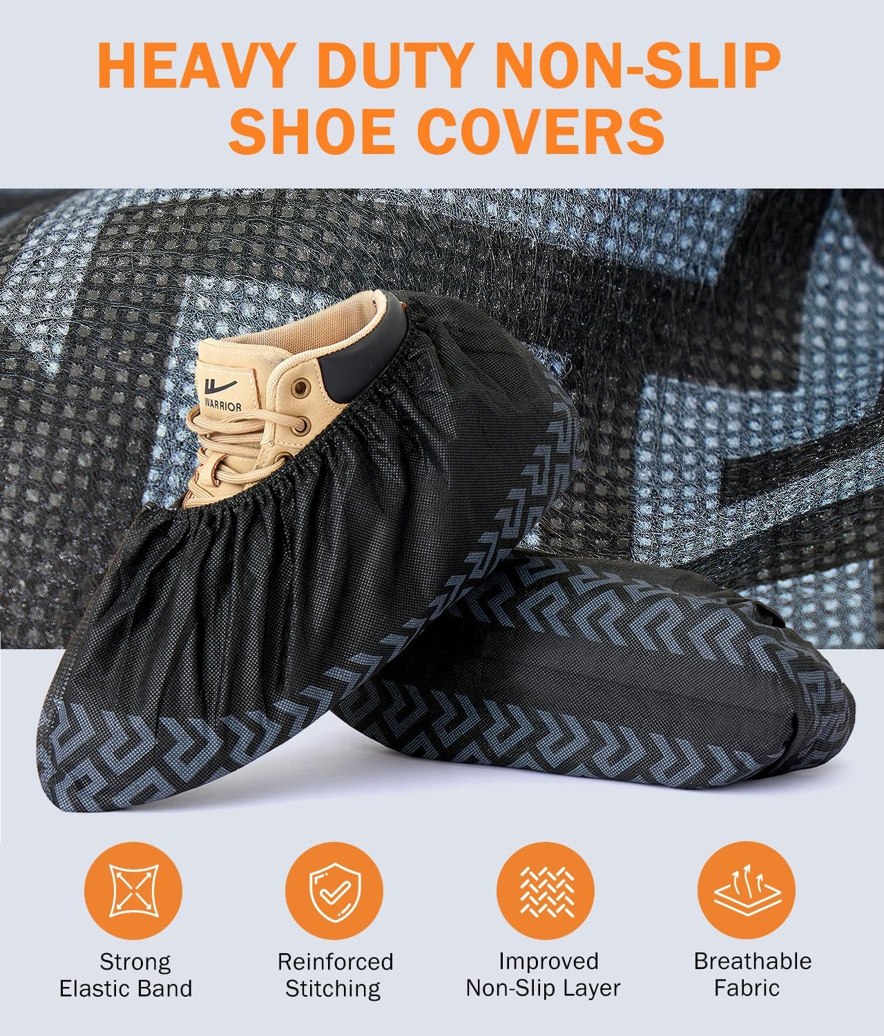 Recycable Shoe Covers Disposable Non-Slip for Indoors - 100Pack(50 Pairs) Thick Breathable Cloth Boot Covers, Large Size Protector Covers Fits up to 10 US Men and 11 US Women Size,Black