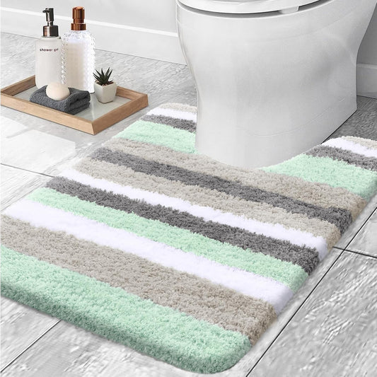 Microfiber Striped Bathroom Rugs Bath Mat, Extra Thick, Soft and Shaggy, Absorbent, Machine Washable, Anti-Slip Bath Rugs for Bathroom, Tub and Shower, 24X20, Green-Grey