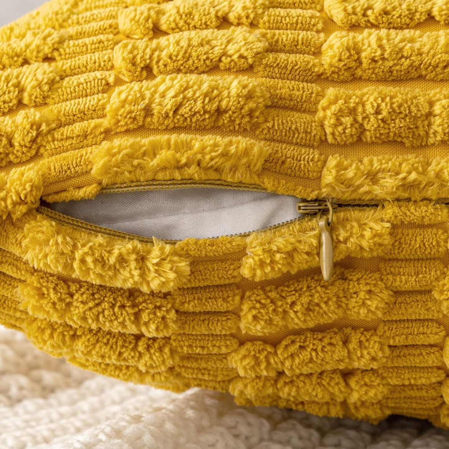 Pack of 2 Corduroy Decorative Throw Pillow Covers 18X18 Inch Soft Boho Striped Pillow Covers Modern Farmhouse Home Decor for Summer Sofa Living Room Couch Bed Mustard Yellow