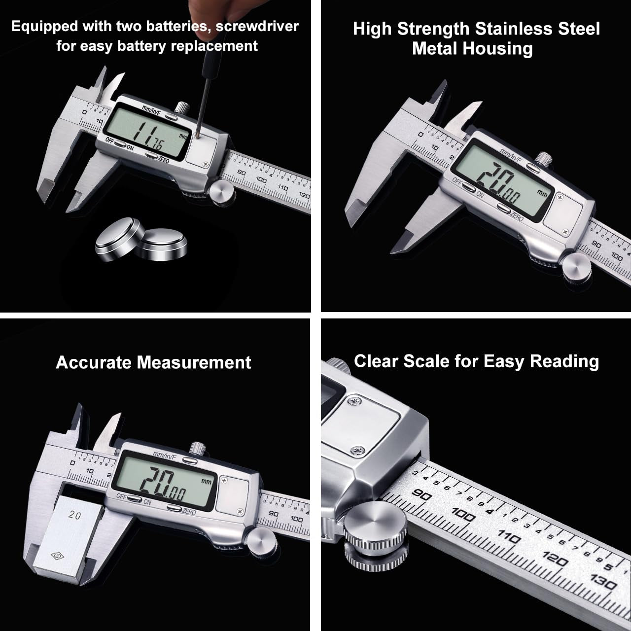Digital Caliper, Caliper Measuring Tool, Micrometer Dial Vernier Caliper Digital, Full Turn Off, Stainless Steel, Switch from Inch Metric Fraction (6Inch/150Mm)