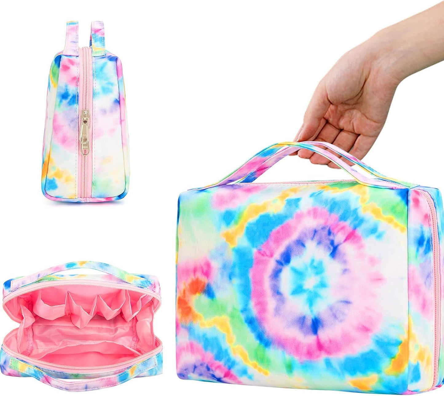 Toiletry Bag Travel Makeup Bag Portable Cosmetic Bag Organizer for Women and Girls (Tie Dye Blue)